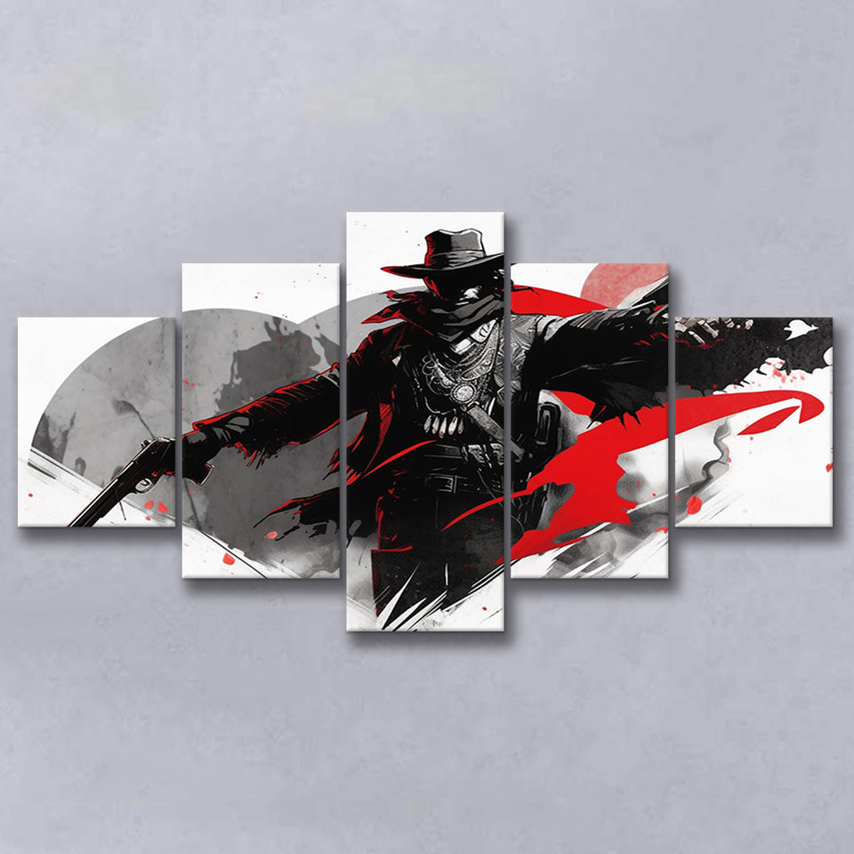 Cowboy Black And Red, 5 Panel Canvas Prints Wall Art,Mixed Canvas, Large Canvas