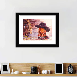 Cowboy Boots And Hat Framed Wall Art - Framed Prints, Art Prints, Home Decor, Painting Prints