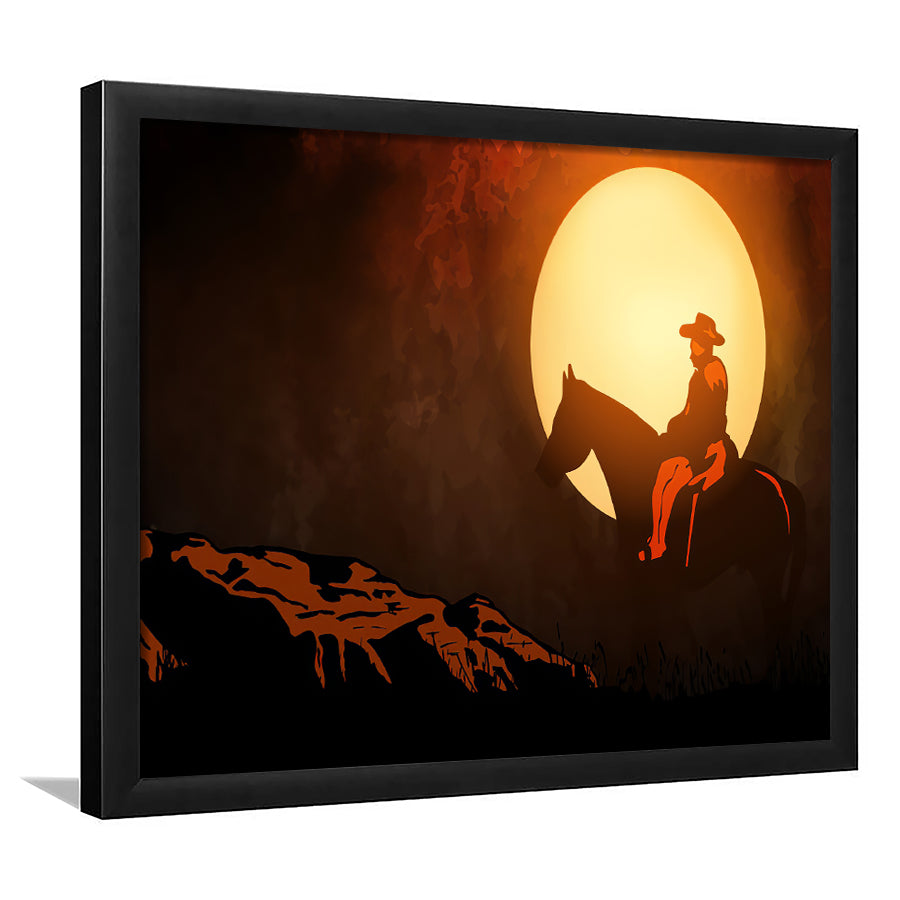 Cowboy On Horse Ride On Sunset Ii Framed Wall Art - Framed Prints, Art Prints, Print for Sale, Painting Prints