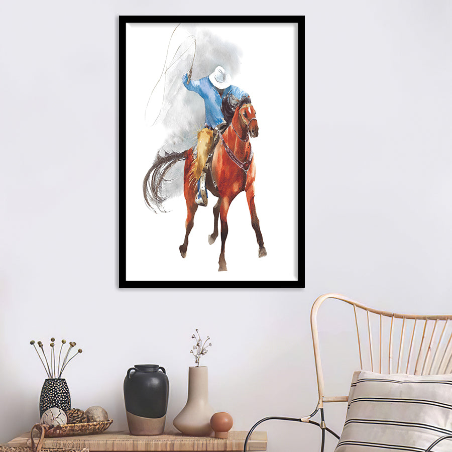 Cowboy Riding A Horse Rodeo Framed Wall Art - Framed Prints, Print for Sale, Painting Prints, Art Prints