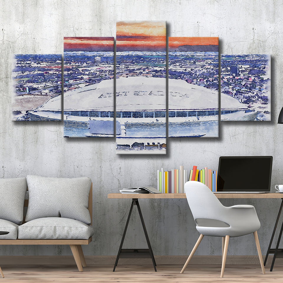 Cowboys Stadium Watercolor AT T, 5 Pieces, Multi Panel Canvas Prints Wall Art Decor