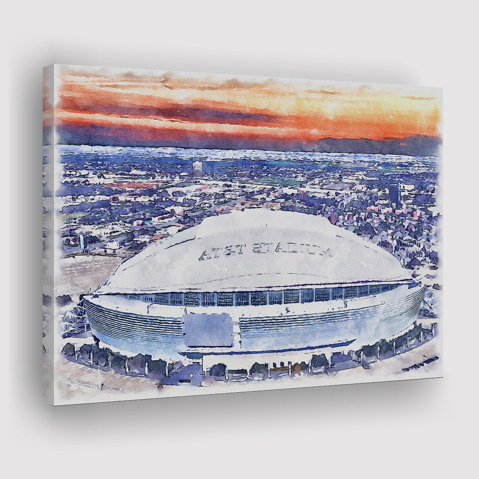 Cowboys Stadium Watercolor AT T, Sport Art Prints Fan Gift, Canvas Prints Wall Art Decor