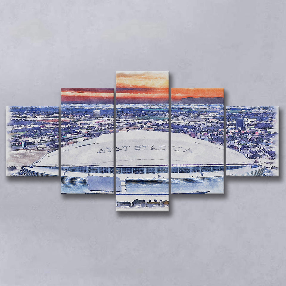 Cowboys Stadium Watercolor AT T, 5 Pieces, Multi Panel Canvas Prints Wall Art Decor