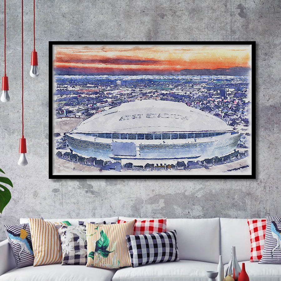 Cowboys Stadium Watercolor AT T, Sport Prints Fan Gift, Framed Art Prints Wall Art Decor