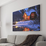 Cozy Winter Cabin Beside The Cold Lake Canvas Prints Wall Art - Painting Canvas, Wall Decor, Canvas Art, For Sale
