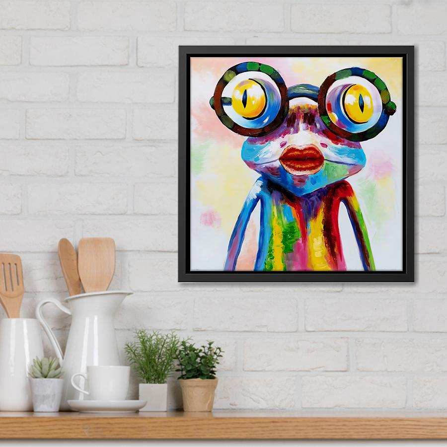 Canvas Wall Art | Crazy Girl Frog In Glasses - Animal Art, Framed