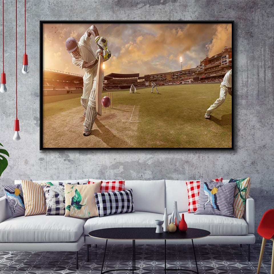 Cricket Ball and Chain, Stadium Canvas, Sport Art, Gift for him, Framed Canvas Prints Wall Art Decor, Framed Picture