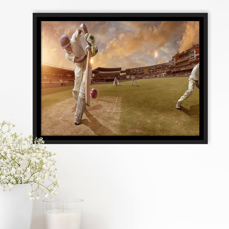 Cricket Ball and Chain, Stadium Canvas, Sport Art, Gift for him, Framed Canvas Prints Wall Art Decor, Framed Picture