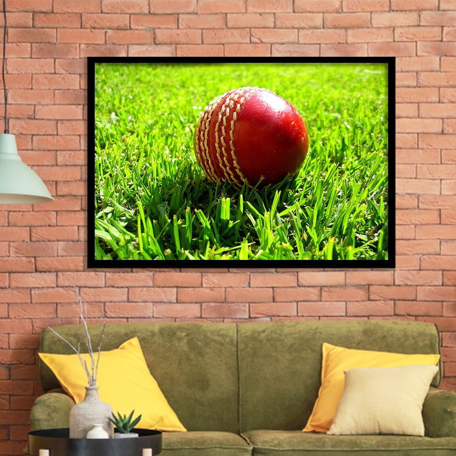 Cricket Ball in the Grass, Stadium Canvas, Sport Art, Gift for him, Framed Art Prints Wall Art Decor, Framed Picture
