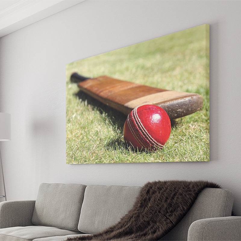 Cricket Bat and Ball, Stadium Canvas, Sport Art, Gift for him, Fan Gift, Canvas Prints Wall Art Decor
