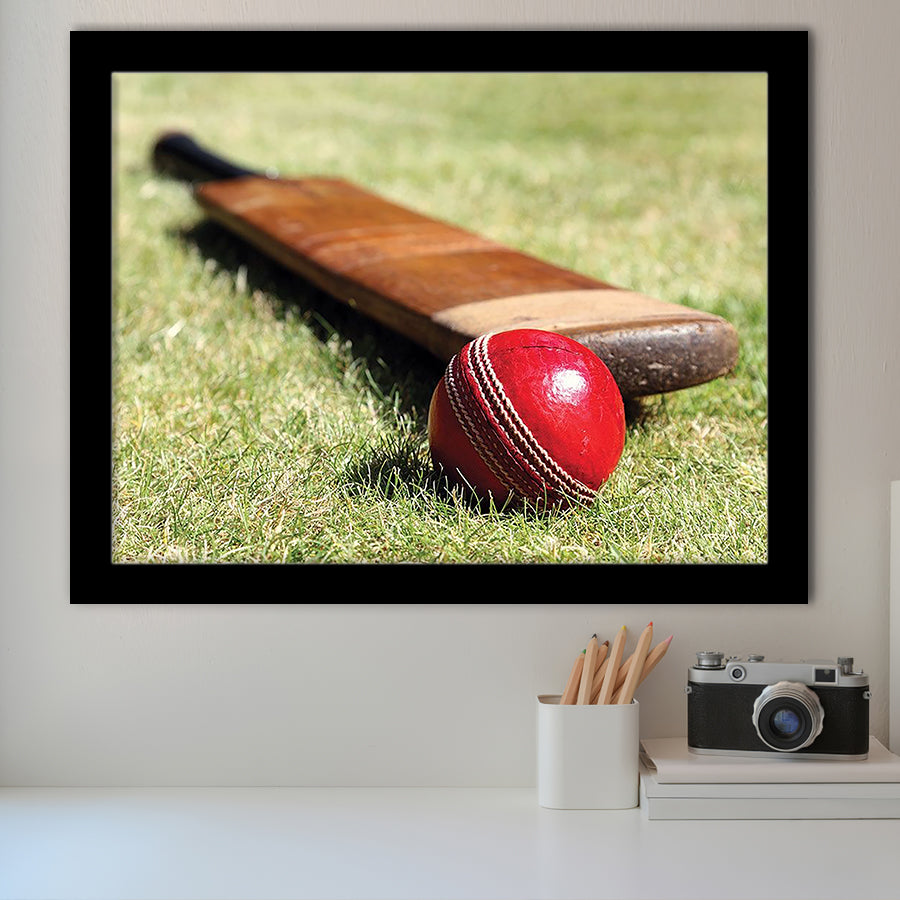 Cricket Bat and Ball, Stadium Canvas, Sport Art, Gift for him, Framed Art Prints Wall Art Decor, Framed Picture