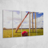 Cricket Bat and Ball with Wickets, Stadium Canvas, Sport Art, Gift for him, Multi Panels B, Canvas Prints Wall Art Decor