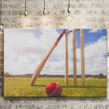 Cricket Bat and Ball with Wickets, Stadium Canvas, Sport Art, Gift for him, Fan Gift, Canvas Prints Wall Art Decor