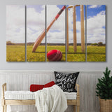 Cricket Bat and Ball with Wickets, Stadium Canvas, Sport Art, Gift for him, Multi Panels B, Canvas Prints Wall Art Decor
