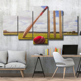 Cricket Bat and Ball with Wickets, Stadium Canvas, Sport Art, Large Canvas, Multi Panels, Canvas Prints Wall Art Decor