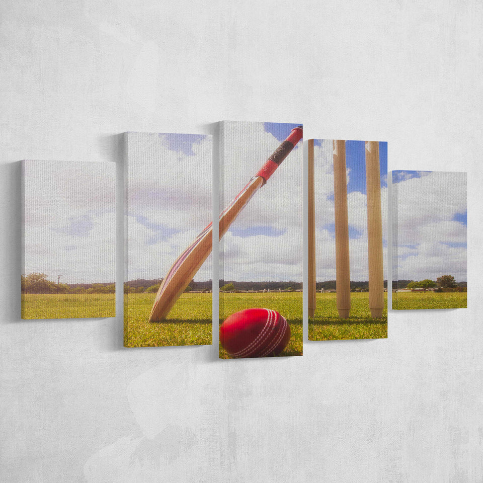 Cricket Bat and Ball with Wickets, Stadium Canvas, Sport Art, Large Canvas, Multi Panels, Canvas Prints Wall Art Decor
