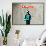 Crying Boy Nobody Likes Me Banksy Style Street Art Framed Canvas Prints Wall Art, Floating Frame, Large Canvas Home Decor