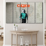 Crying Boy Nobody Likes Me Banksy Style Street Art, 5 Panel B Canvas Prints Wall Art, Extra Large Canvas Decor