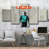 Crying Boy Nobody Likes Me Banksy Style Street Art, 5 Panel Canvas Prints Wall Art,Mixed Canvas, Large Canvas