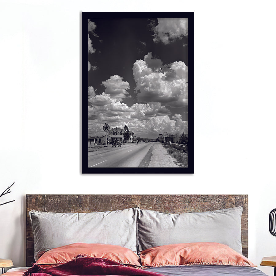Cumulus Clouds Billowing Over Texaco Gas Station  Framed Art Prints - Framed Prints, Prints for Sale, Painting Prints