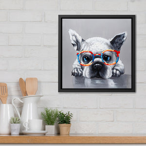 Canvas Wall Art | Cute French Bulldog With Glasses - Animal Art, Framed Canvas, Painting Canvas