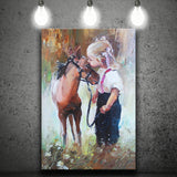 Cute Girl & Her Horse Painting Art  Canvas Prints Wall Art, Home Living Room Decor, Large Canvas