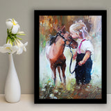 Cute Girl & Her Horse Painting Art  Framed Art Prints Wall Decor, Framed Picture, Large Picture