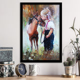 Cute Girl & Her Horse Painting Art  Framed Art Prints Wall Decor, Framed Picture, Large Picture