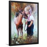 Cute Girl & Her Horse Painting Art  Framed Art Prints Wall Decor, Framed Picture, Large Picture