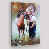 Cute Girl & Her Horse Painting Art  Canvas Prints Wall Art, Home Living Room Decor, Large Canvas