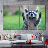 Cute Raccoon Raising Hands 5 Pieces B Canvas Prints Wall Art - Painting Canvas, Multi Panels,5 Panel, Wall Decor