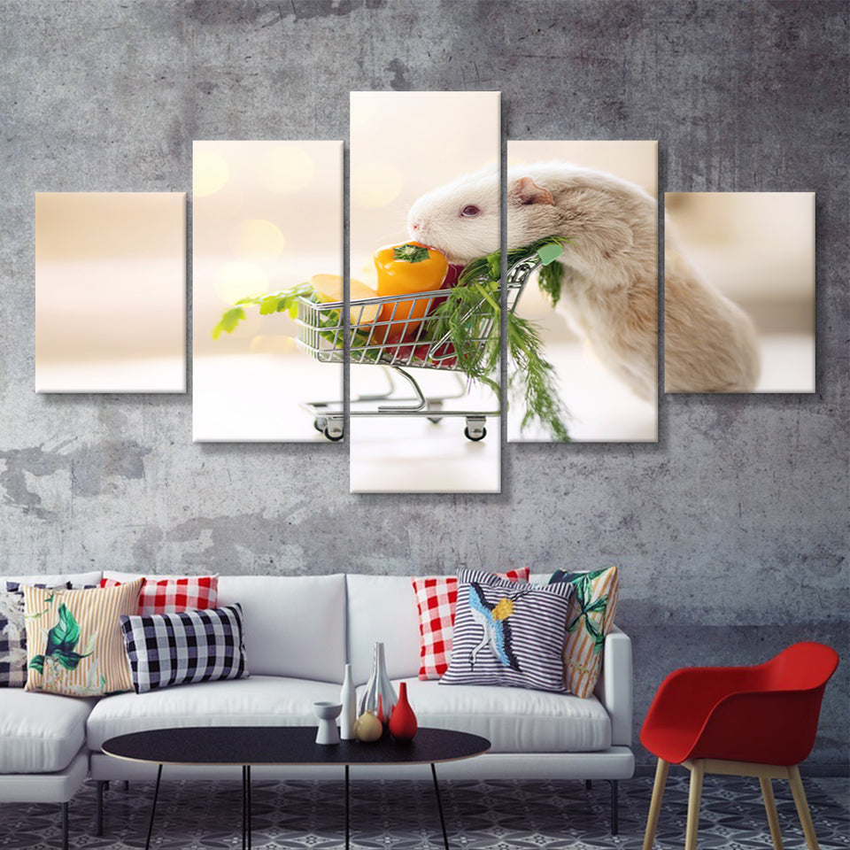 Cute Guinea Pig 5 Pieces Canvas Prints Wall Art - Painting Canvas, Multi Panel, Wall Decor, Canvas Art