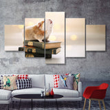 Cute Guinea Pigs On Books 5 Pieces Canvas Prints Wall Art - Painting Canvas, Multi Panel, Wall Decor, Canvas Art