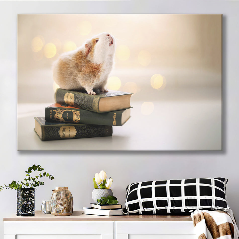Cute Guinea Pigs On Books Canvas Prints Wall Art - Painting Canvas, Wall Decor, Canvas Art, For Sale