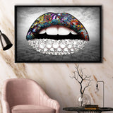 Diamond Lips Framed Canvas Prints Wall Art Home Decor - Painting Canvas, Black Frame, Framed Picture
