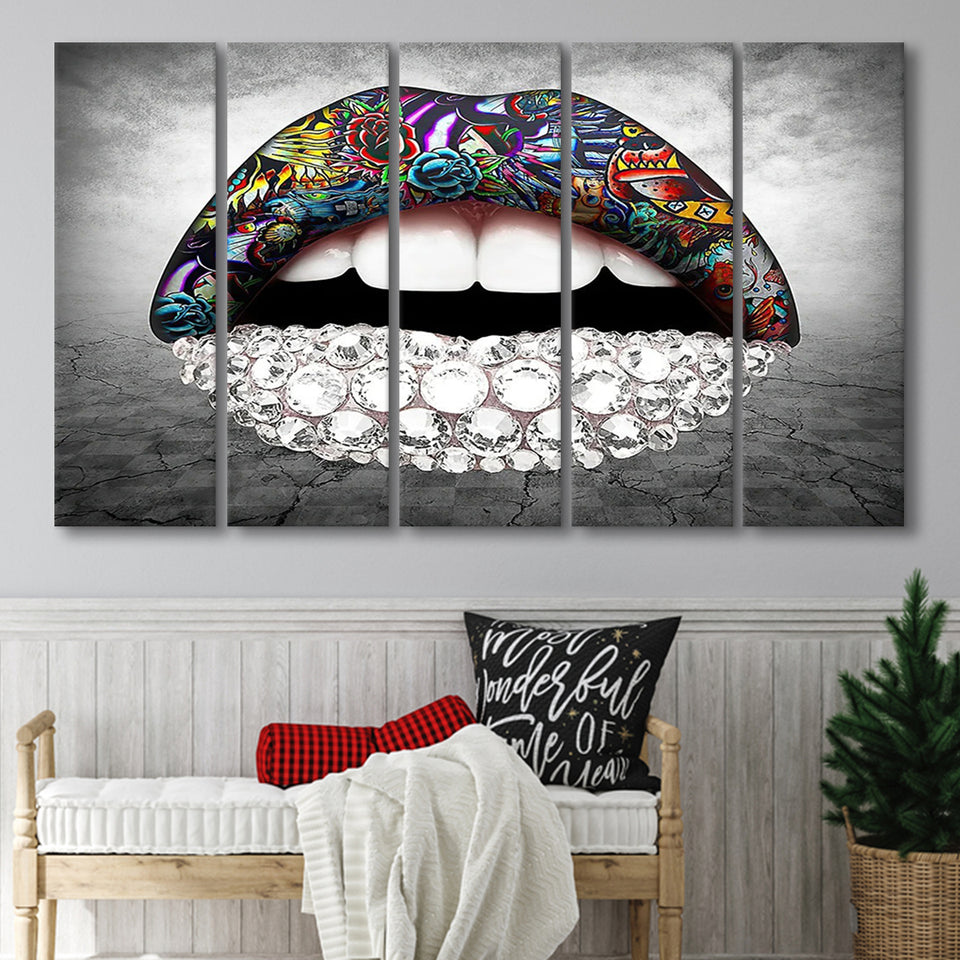 Diamond Lips Extra Large Canvas Prints Multi Panels B Wall Art Prints Home Decor