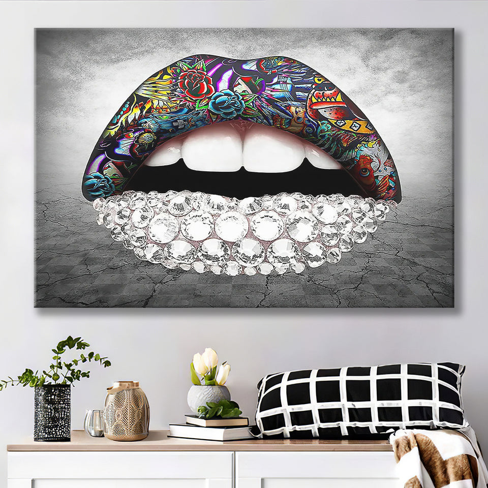 Diamond Lips Landscape Canvas Prints Wall Art Home Decor - Painting Canvas, Ready to hang