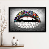 Diamond Lips Framed Canvas Prints Wall Art Home Decor - Painting Canvas, Black Frame, Framed Picture