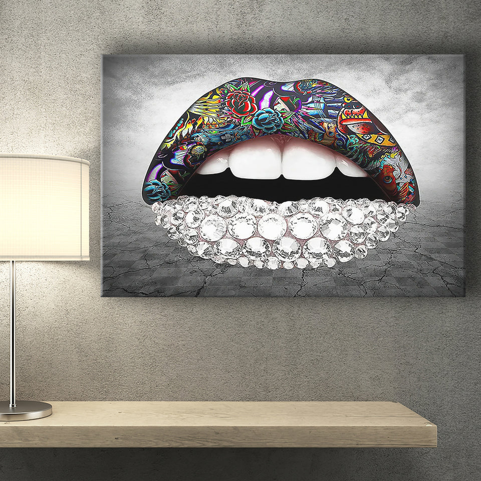 Diamond Lips Landscape Canvas Prints Wall Art Home Decor - Painting Canvas, Ready to hang