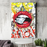 Diamond Red Lips Graffiti Art Canvas Prints Wall Art Decor - Painting Canvas, Home Decor, Art Print, Art For Sale