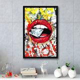 Diamond Red Lips Graffiti Art Framed Canvas Prints Wall Art Decor - Painting Canvas, Floating Frame, Framed Picture