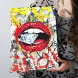Diamond Red Lips Graffiti Art Canvas Prints Wall Art Decor - Painting Canvas, Home Decor, Art Print, Art For Sale