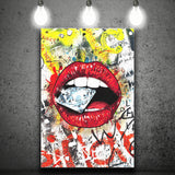 Diamond Red Lips Graffiti Art Canvas Prints Wall Art Decor - Painting Canvas, Home Decor, Art Print, Art For Sale
