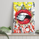 Diamond Red Lips Graffiti Art Canvas Prints Wall Art Decor - Painting Canvas, Home Decor, Art Print, Art For Sale