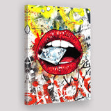 Diamond Red Lips Graffiti Art Canvas Prints Wall Art Decor - Painting Canvas, Home Decor, Art Print, Art For Sale