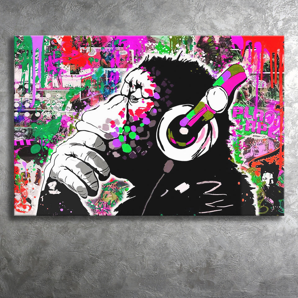 Dj Monkey Thinker Canvas Prints Wall Art Decor - Painting Canvas, Home Decor, Art Print, Art For Sale