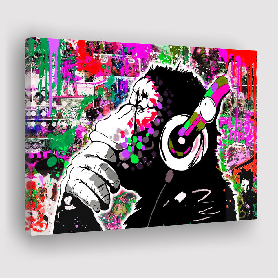 Dj Monkey Thinker Canvas Prints Wall Art Decor - Painting Canvas, Home Decor, Art Print, Art For Sale