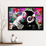 Dj Monkey Thinker Framed Canvas Prints Wall Art Decor - Painting Canvas, Floating Frame, Framed Picture