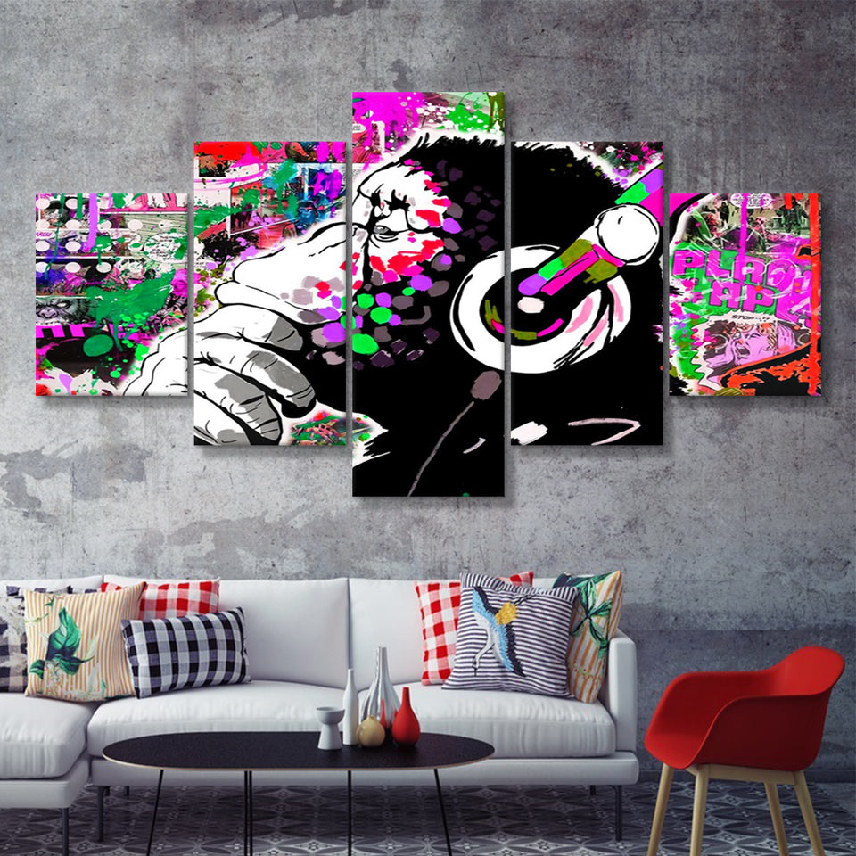 Dj Monkey Thinker Canvas 5 Pieces Prints Wall Art Decor - Painting Canvas, Multi Panels, Canvas Print