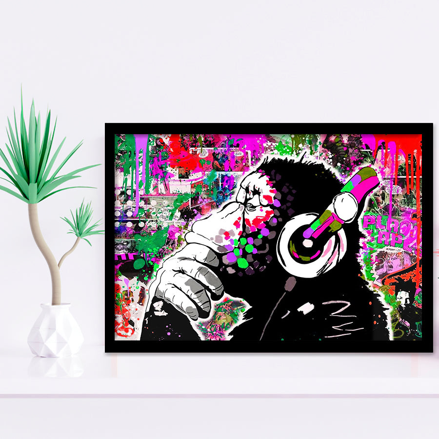 Dj Monkey Thinker Framed Art Print Wall Decor - Painting Art, Wall Art Decor, Framed Picture, Black Frame